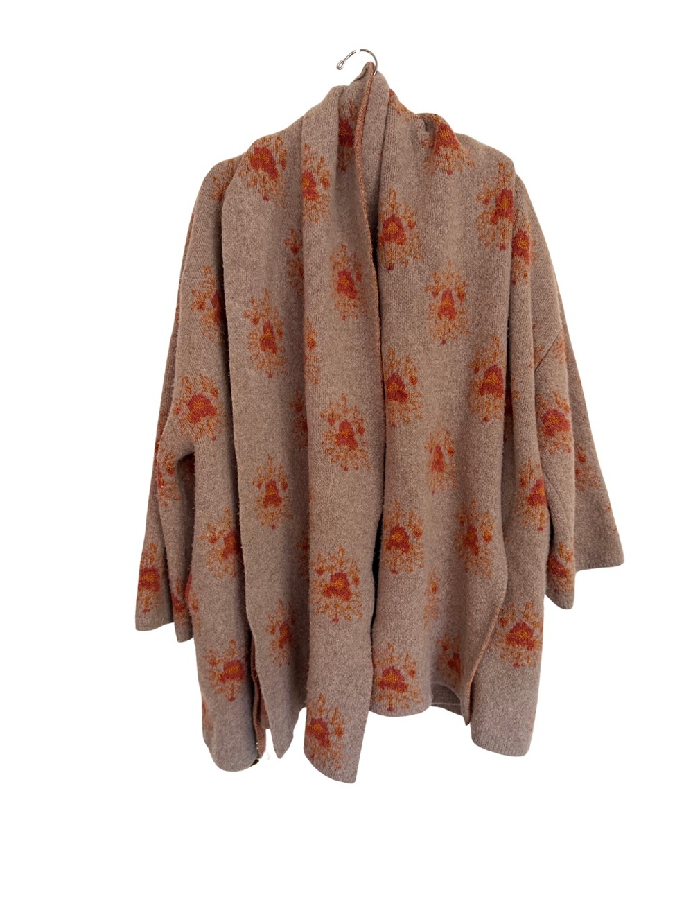 Cozy Wool Blend Anthropologie Bali Ayla Scarf Cardigan Floral Print- Small